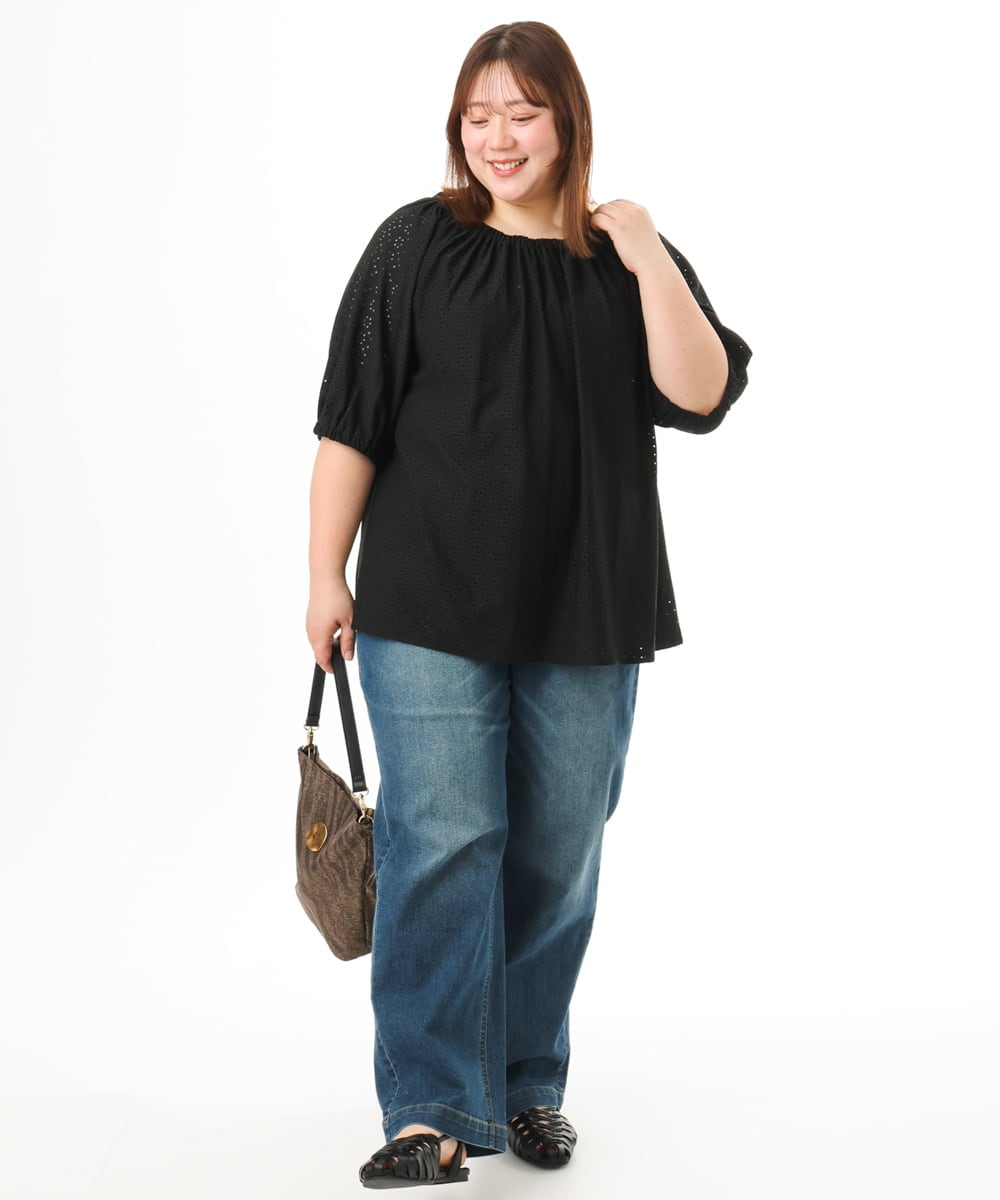 OLKFD20089 eur3(エウルキューブ) 【WEB先行販売】【大きいサイズ】アイレットジャージートップス ブラック