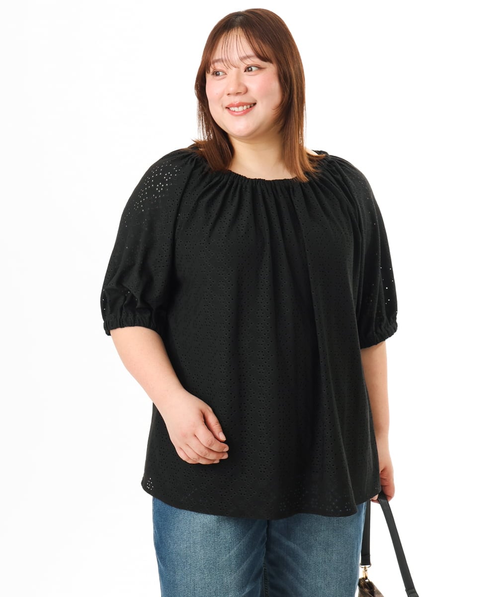 OLKFD20089 eur3(エウルキューブ) 【WEB先行販売】【大きいサイズ】アイレットジャージートップス ブラック