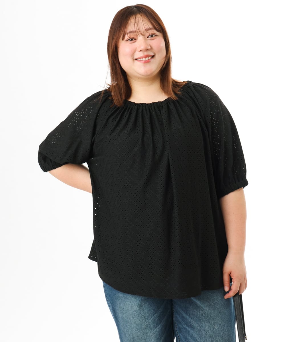 OLKFD20089 eur3(エウルキューブ) 【WEB先行販売】【大きいサイズ】アイレットジャージートップス ブラック