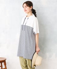 OLKFD21099 eur3(エウルキューブ) 【WEB先行販売】【大きいサイズ】フーディ―風パネルボーダーカットソー ホワイト