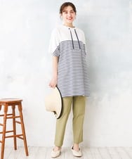 OLKFD21099 eur3(エウルキューブ) 【WEB先行販売】【大きいサイズ】フーディ―風パネルボーダーカットソー ホワイト