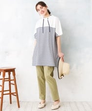 OLKFD21099 eur3(エウルキューブ) 【WEB先行販売】【大きいサイズ】フーディ―風パネルボーダーカットソー ホワイト