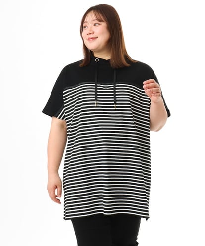 OLKFD21099 eur3 【WEB先行販売】【大きいサイズ】フーディ―風パネルボーダーカットソー