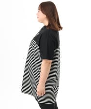 OLKFD21099 eur3(エウルキューブ) 【WEB先行販売】【大きいサイズ】フーディ―風パネルボーダーカットソー ブラック