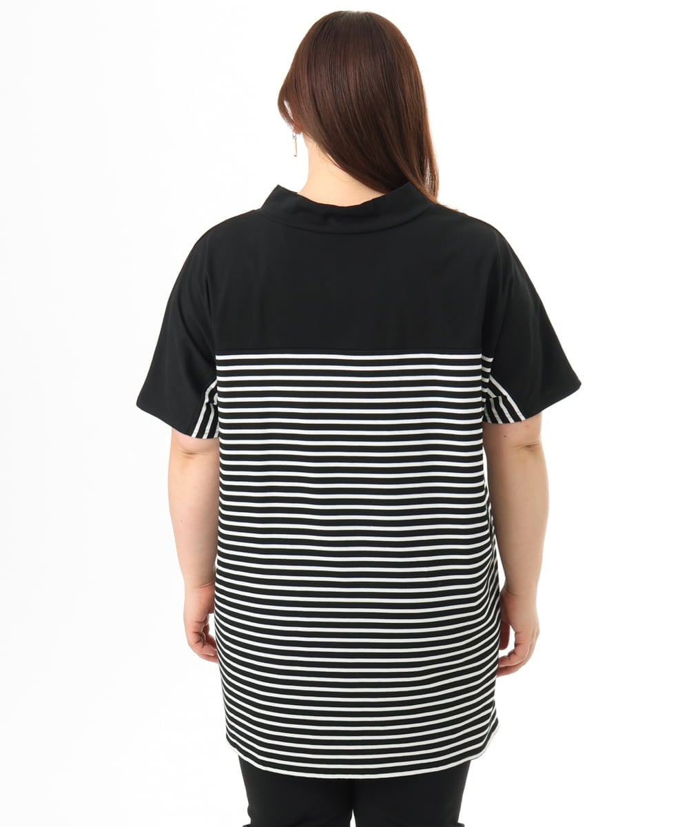 OLKFD21099 eur3(エウルキューブ) 【WEB先行販売】【大きいサイズ】フーディ―風パネルボーダーカットソー ブラック