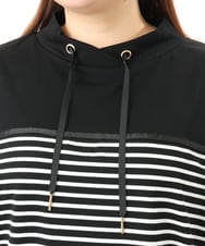 OLKFD21099 eur3(エウルキューブ) 【WEB先行販売】【大きいサイズ】フーディ―風パネルボーダーカットソー ブラック