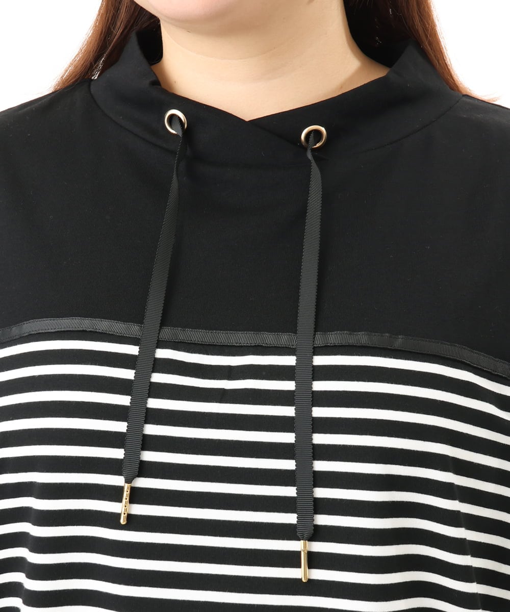 OLKFD21099 eur3(エウルキューブ) 【WEB先行販売】【大きいサイズ】フーディ―風パネルボーダーカットソー ブラック