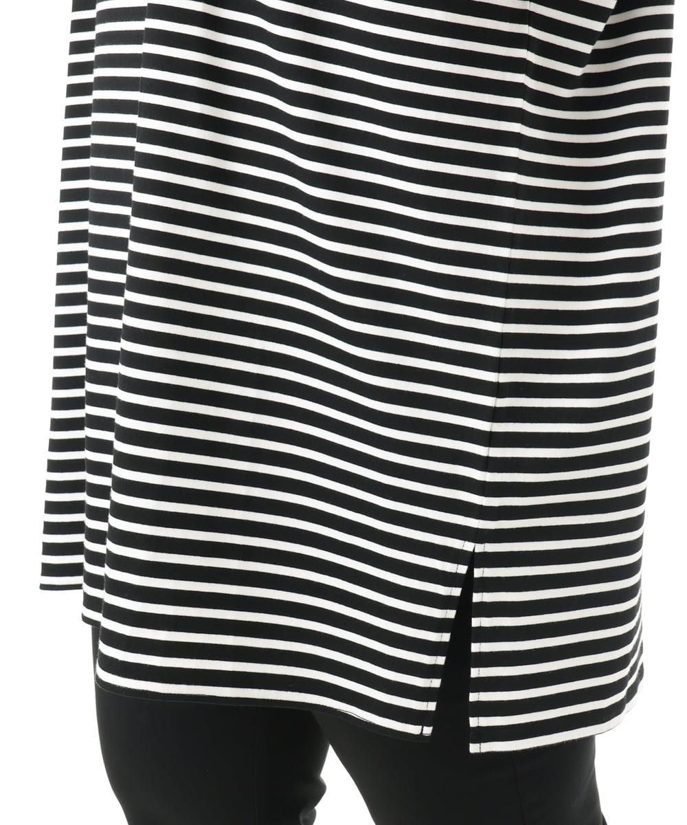 OLKFD21099 eur3(エウルキューブ) 【WEB先行販売】【大きいサイズ】フーディ―風パネルボーダーカットソー ブラック