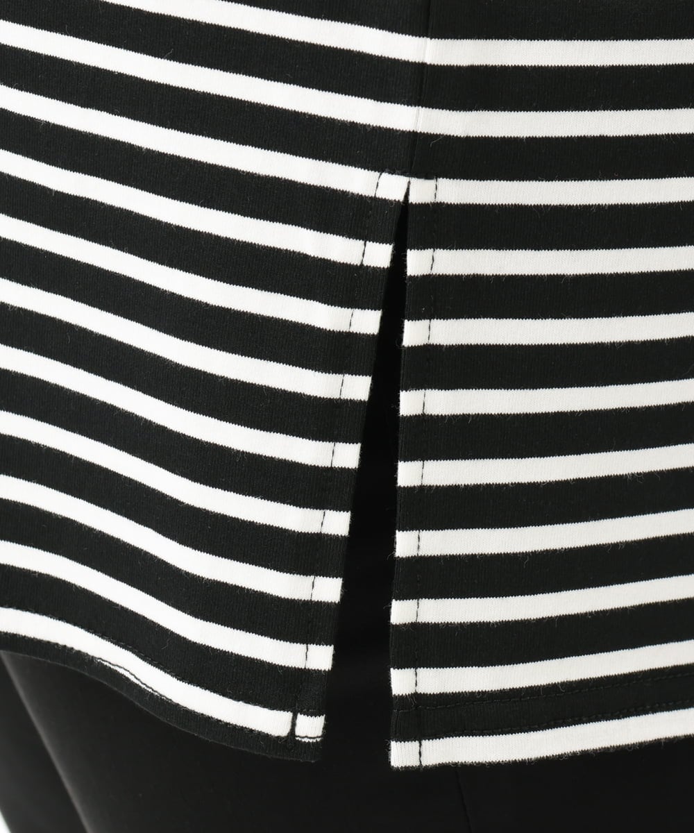 OLKFD21099 eur3(エウルキューブ) 【WEB先行販売】【大きいサイズ】フーディ―風パネルボーダーカットソー ブラック