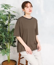 OLKFD22069 eur3(エウルキューブ) 【大きいサイズ】ボーダーTシャツ モカ