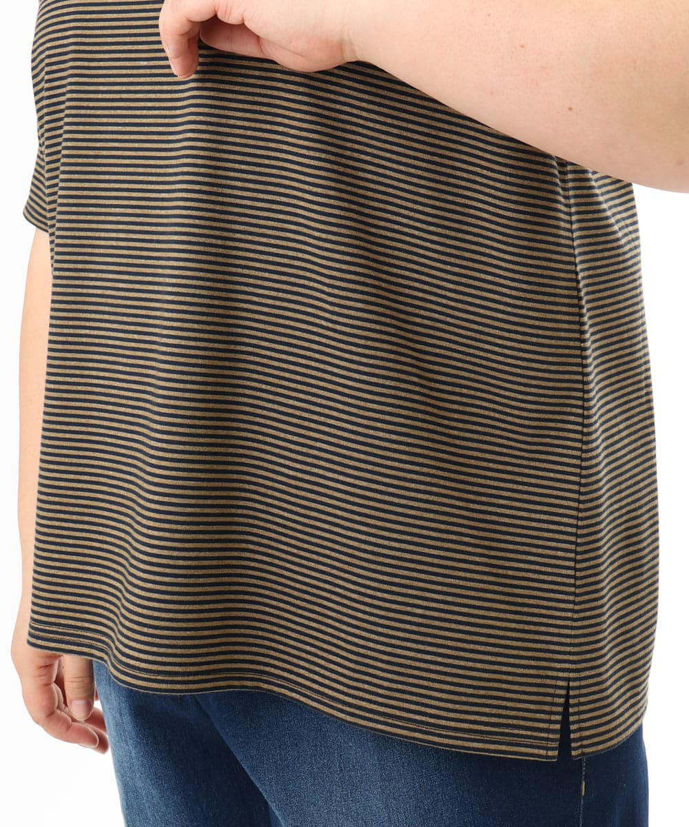 OLKFD22069 eur3(エウルキューブ) 【大きいサイズ】ボーダーTシャツ モカ