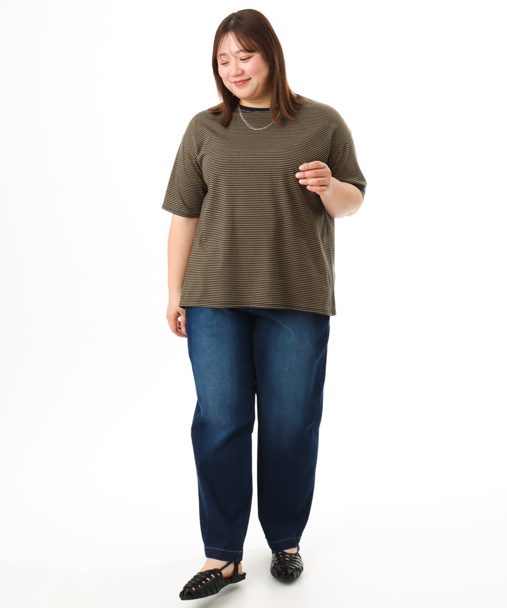 OLKFD22069 eur3(エウルキューブ) 【大きいサイズ】ボーダーTシャツ モカ