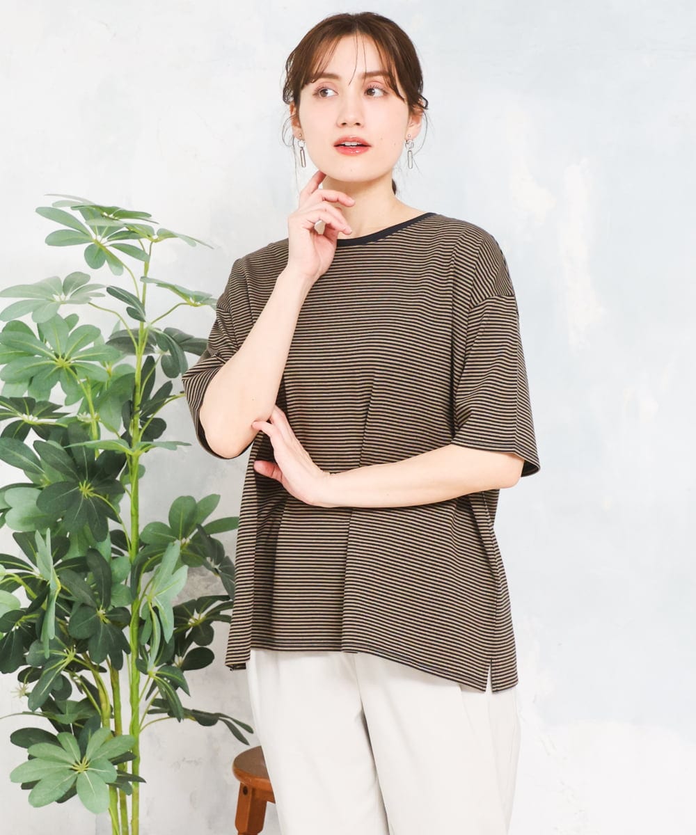 OLKFD22069 eur3(エウルキューブ) 【大きいサイズ】ボーダーTシャツ モカ