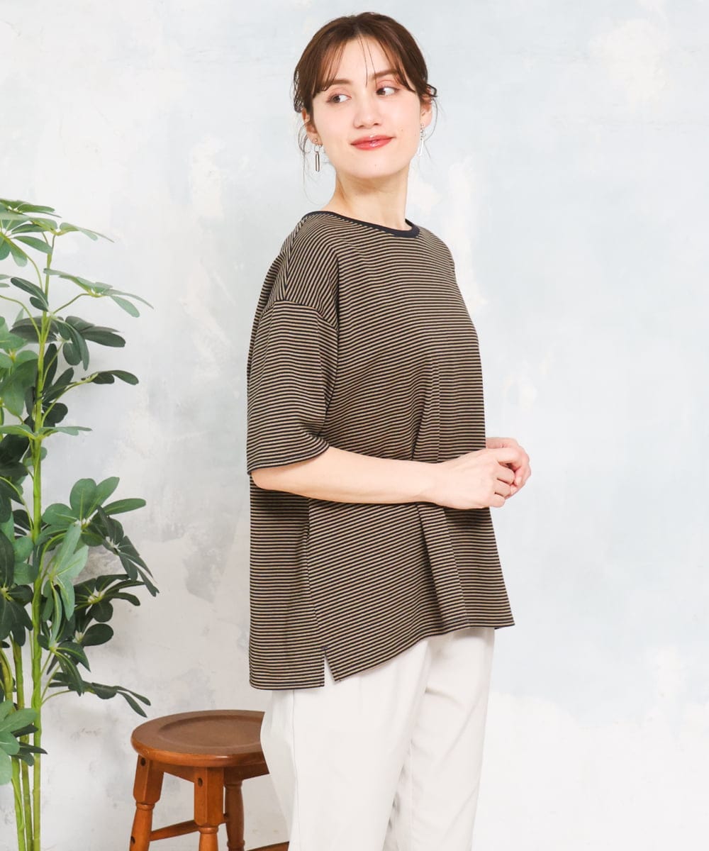 OLKFD22069 eur3(エウルキューブ) 【大きいサイズ】ボーダーTシャツ モカ