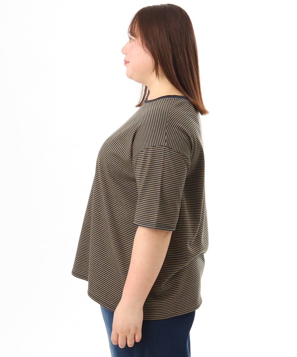 OLKFD22069 eur3(エウルキューブ) 【大きいサイズ】ボーダーTシャツ モカ