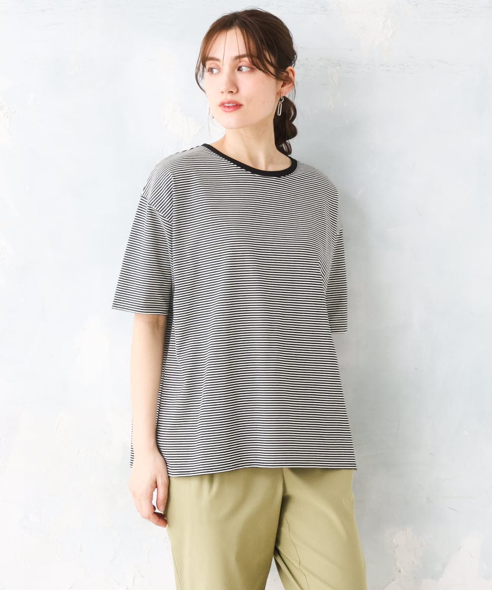 OLKFD22069 eur3(エウルキューブ) 【大きいサイズ】ボーダーTシャツ ブラック