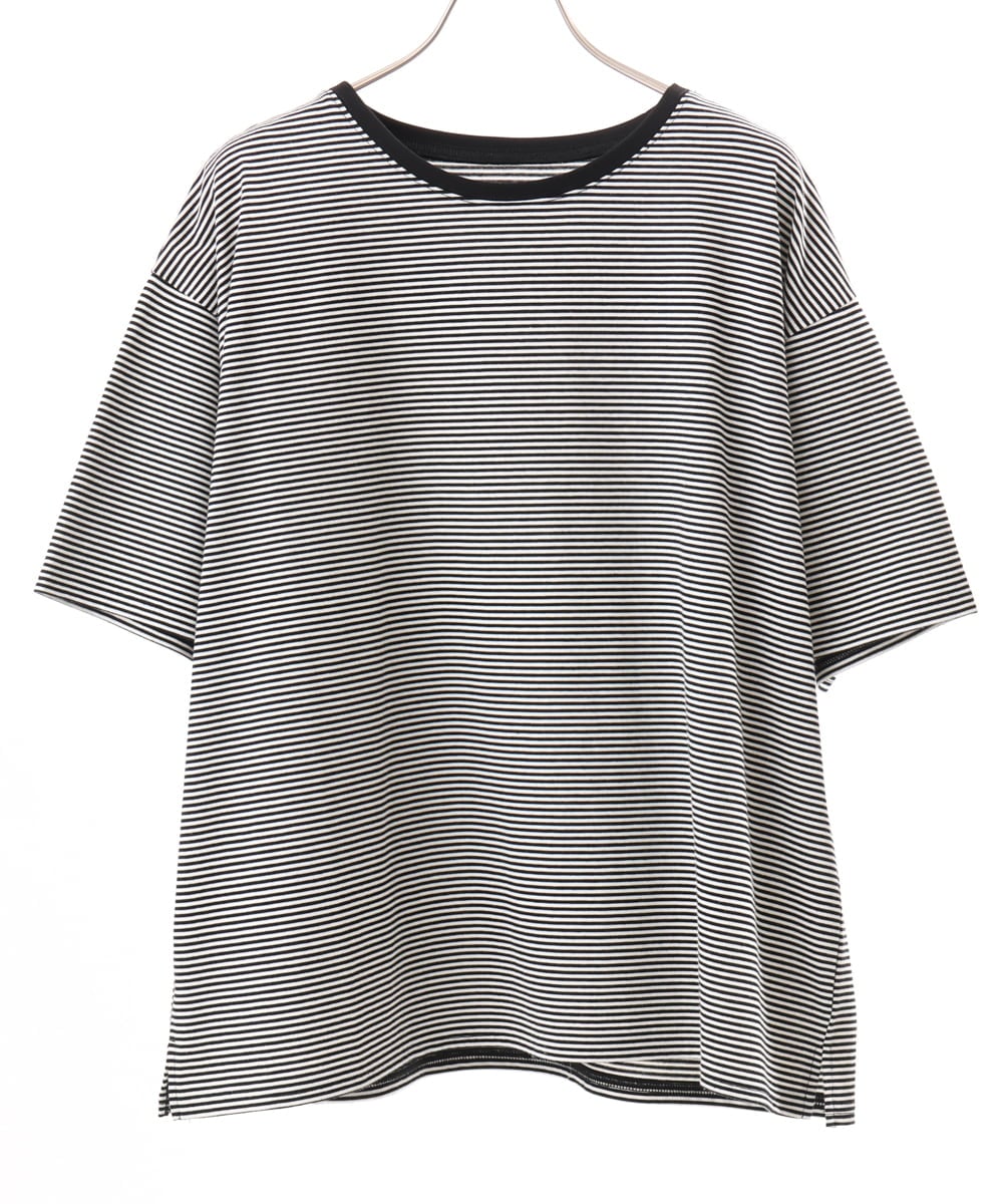 OLKFD22069 eur3(エウルキューブ) 【大きいサイズ】ボーダーTシャツ ブラック