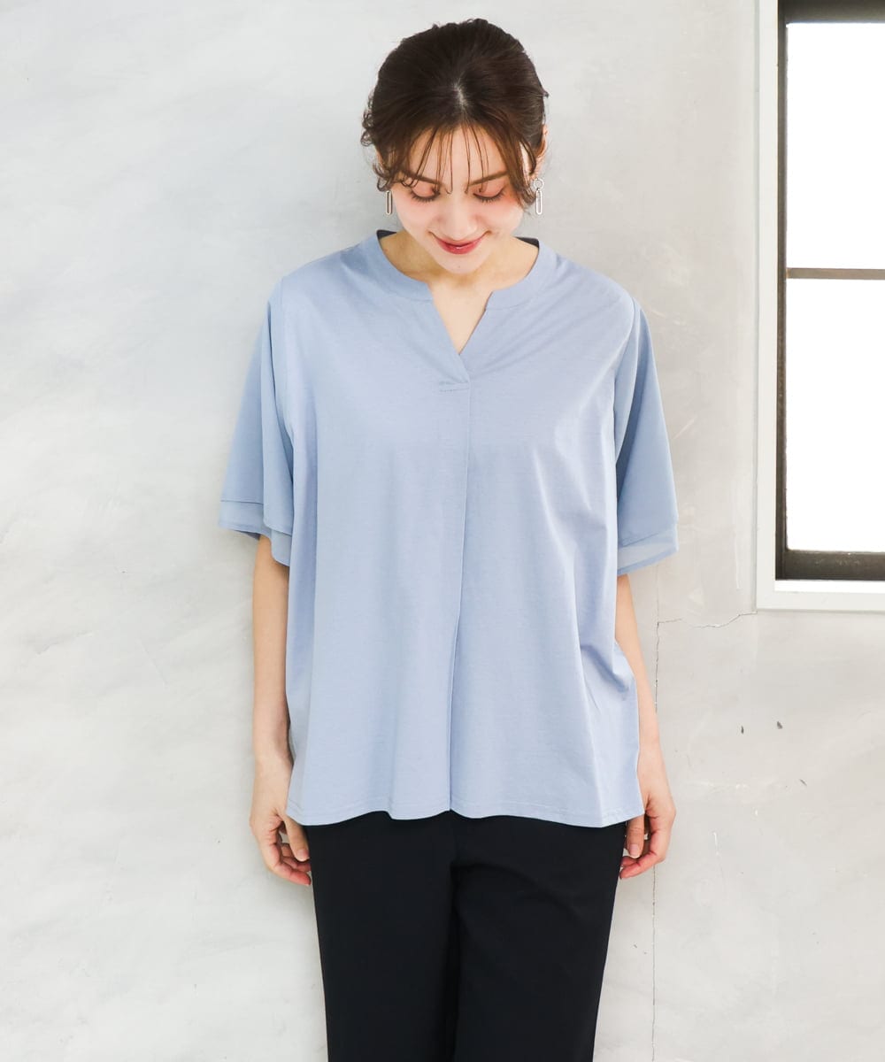 OLKFD23089 eur3(エウルキューブ) 【WEB先行販売】【大きいサイズ】シア―スリーブカットソー ライトブルー