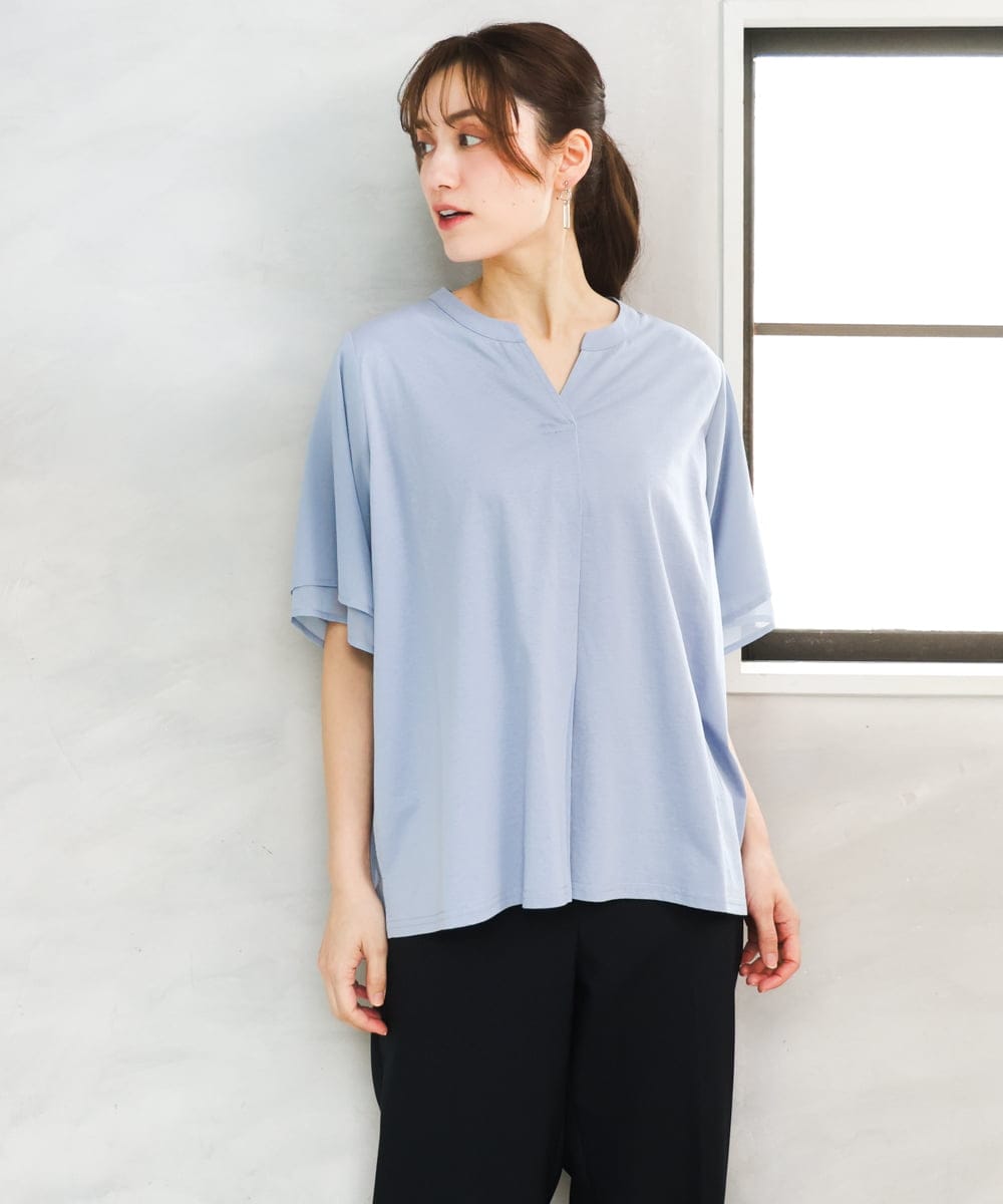 OLKFD23089 eur3(エウルキューブ) 【WEB先行販売】【大きいサイズ】シア―スリーブカットソー ライトブルー