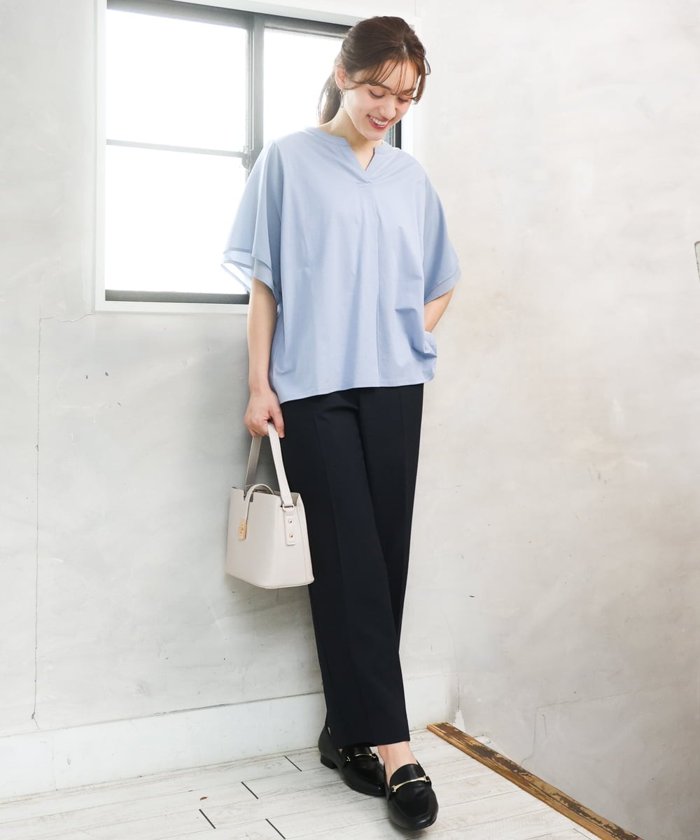 OLKFD23089 eur3(エウルキューブ) 【WEB先行販売】【大きいサイズ】シア―スリーブカットソー ライトブルー