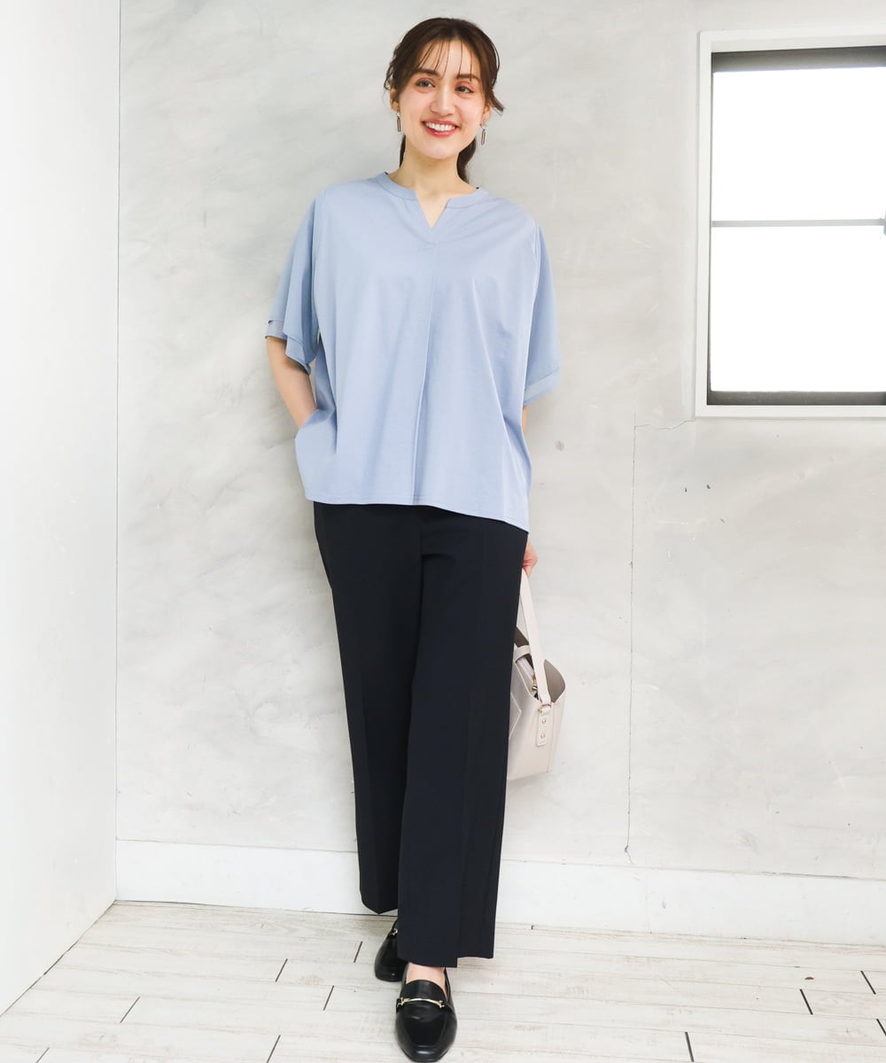 OLKFD23089 eur3(エウルキューブ) 【WEB先行販売】【大きいサイズ】シア―スリーブカットソー ライトブルー