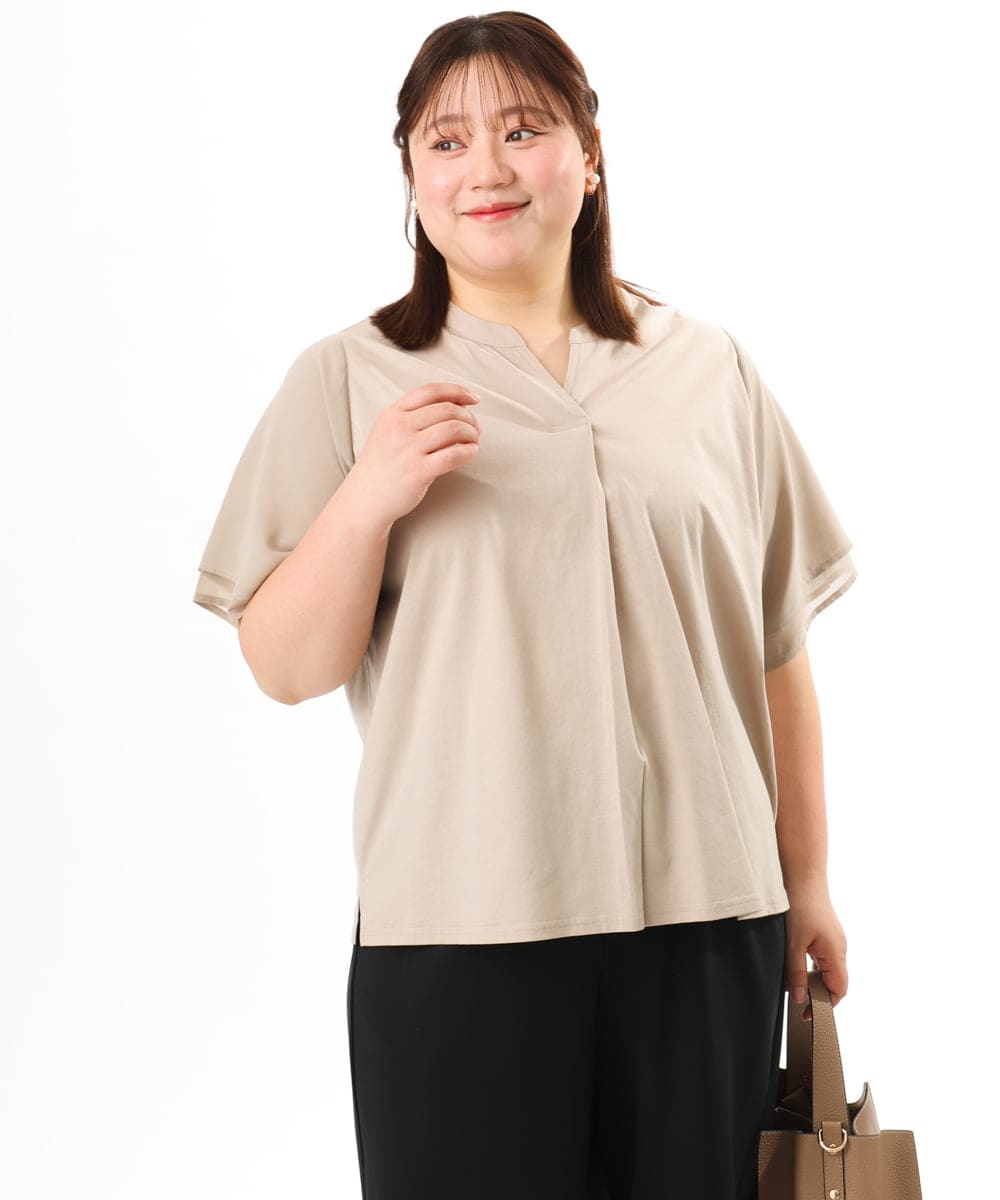 OLKFD23089 eur3(エウルキューブ) 【WEB先行販売】【大きいサイズ】シア―スリーブカットソー グレージュ