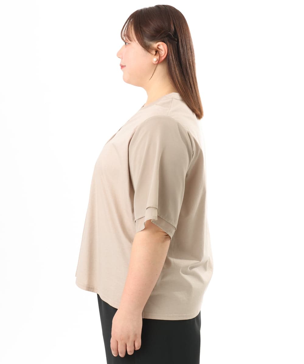 OLKFD23089 eur3(エウルキューブ) 【WEB先行販売】【大きいサイズ】シア―スリーブカットソー グレージュ