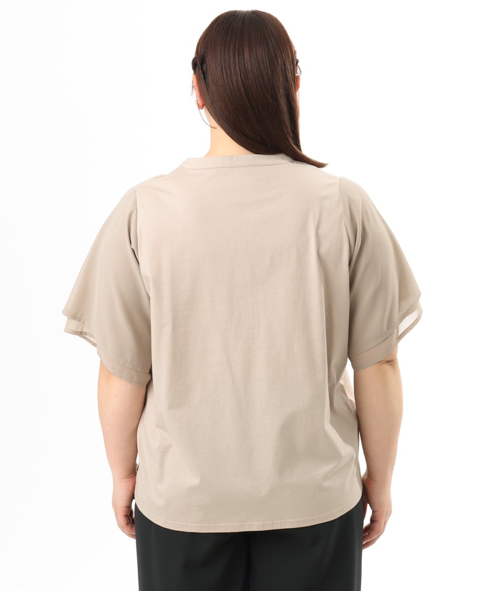 OLKFD23089 eur3(エウルキューブ) 【WEB先行販売】【大きいサイズ】シア―スリーブカットソー グレージュ