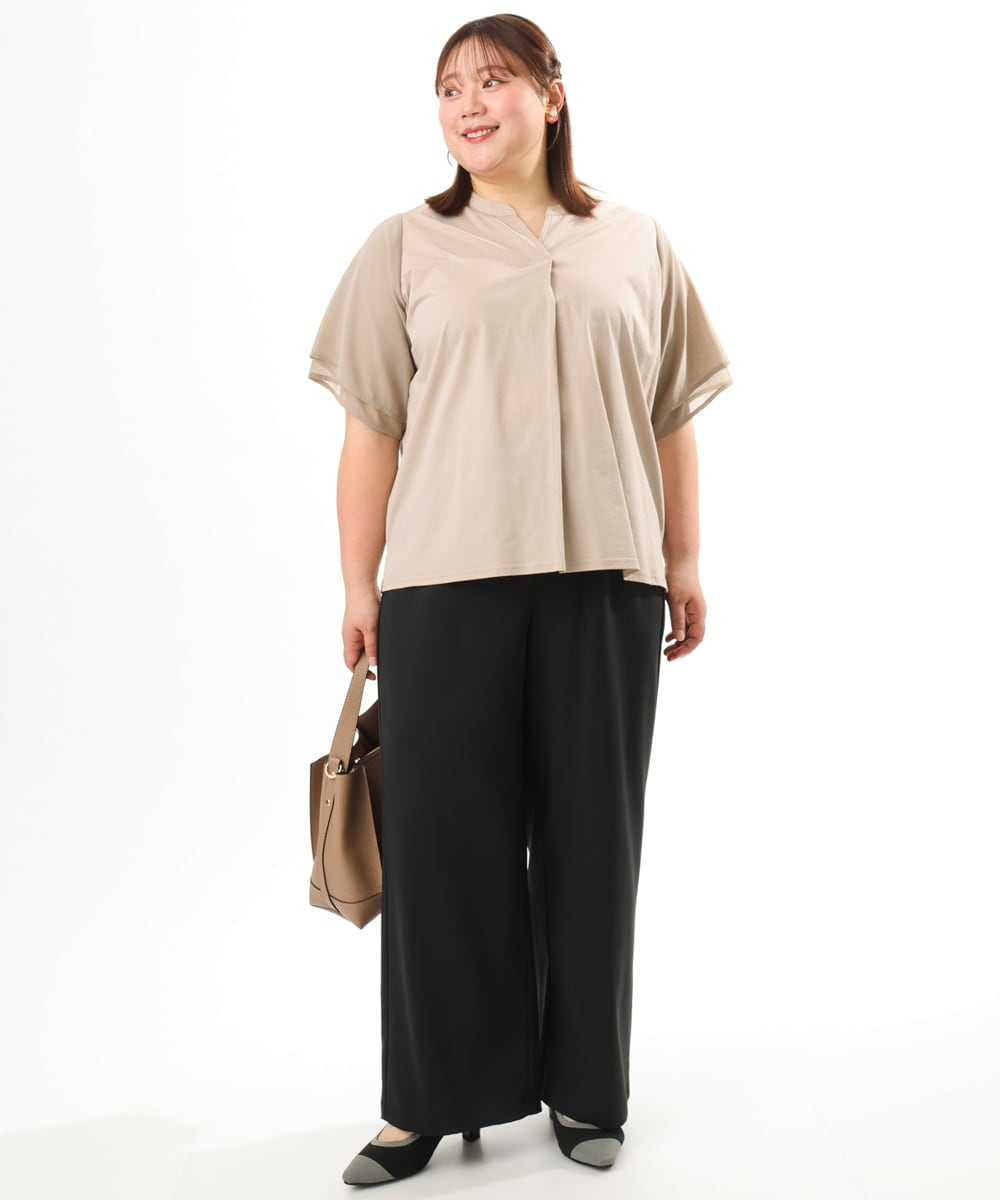 OLKFD23089 eur3(エウルキューブ) 【WEB先行販売】【大きいサイズ】シア―スリーブカットソー グレージュ