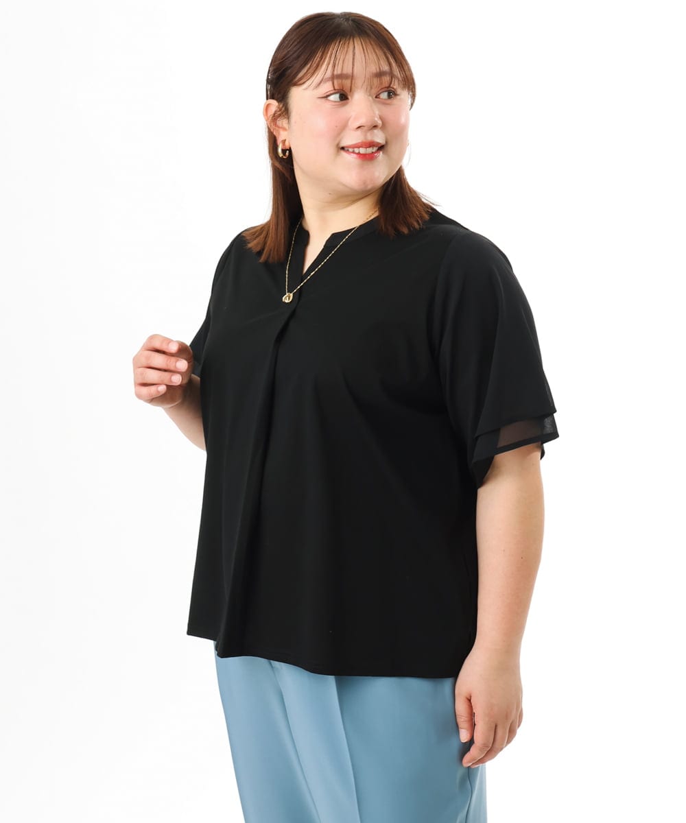 OLKFD23089 eur3(エウルキューブ) 【WEB先行販売】【大きいサイズ】シア―スリーブカットソー ブラック