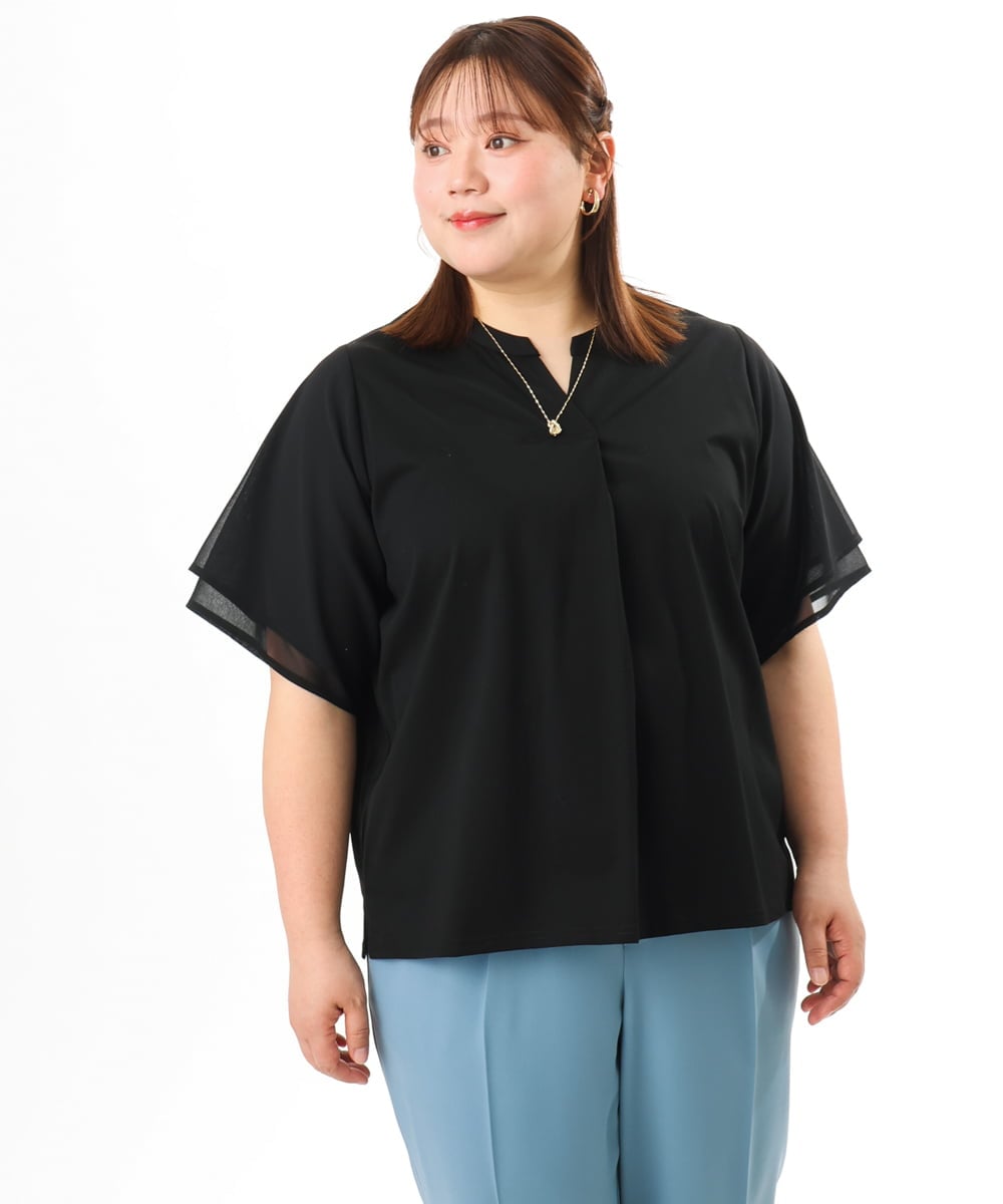 OLKFD23089 eur3(エウルキューブ) 【WEB先行販売】【大きいサイズ】シア―スリーブカットソー ブラック