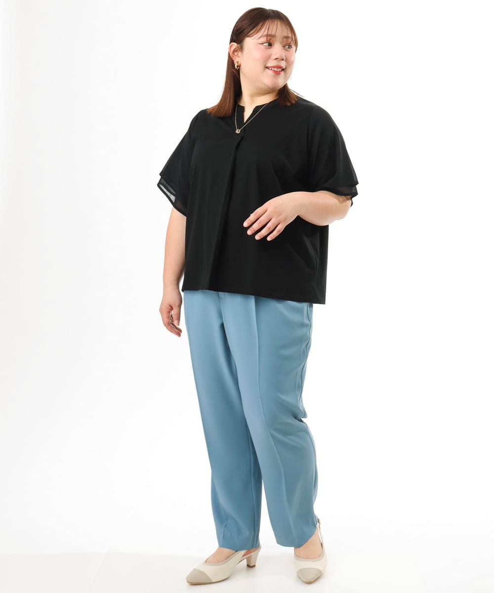 OLKFD23089 eur3(エウルキューブ) 【WEB先行販売】【大きいサイズ】シア―スリーブカットソー ブラック