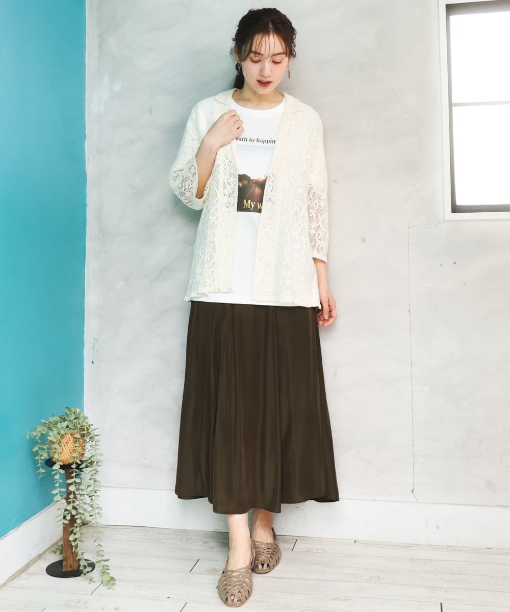 OLKFD24069 eur3(エウルキューブ) 【大きいサイズ/機能素材】フォトプリントTシャツ アイボリー