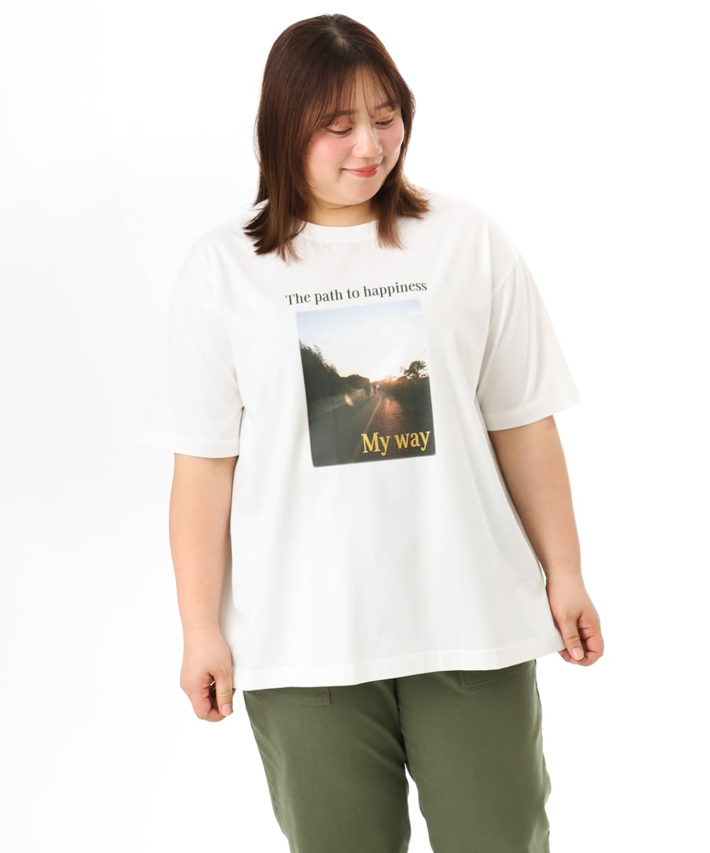 OLKFD24069 eur3(エウルキューブ) 【大きいサイズ/機能素材】フォトプリントTシャツ アイボリー