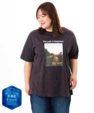 OLKFD24069 eur3(エウルキューブ) 【大きいサイズ/機能素材】フォトプリントTシャツ ダークブラウン