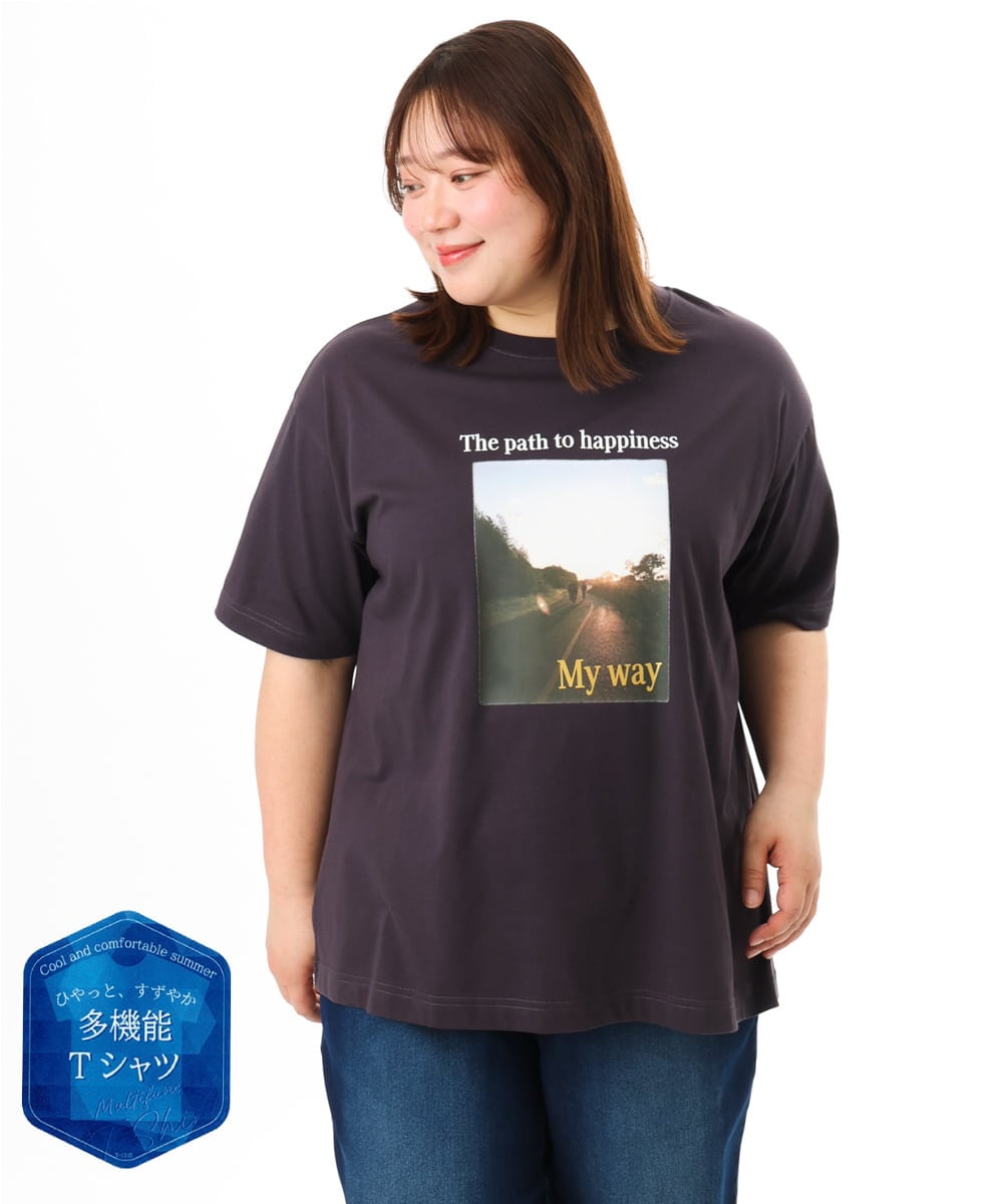 OLKFD24069 eur3(エウルキューブ) 【大きいサイズ/機能素材】フォトプリントTシャツ ダークブラウン