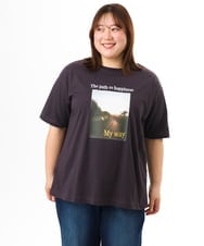 OLKFD24069 eur3(エウルキューブ) 【大きいサイズ/機能素材】フォトプリントTシャツ ダークブラウン