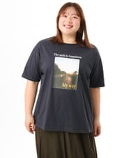 OLKFD24069 eur3(エウルキューブ) 【大きいサイズ/機能素材】フォトプリントTシャツ ダークグレー