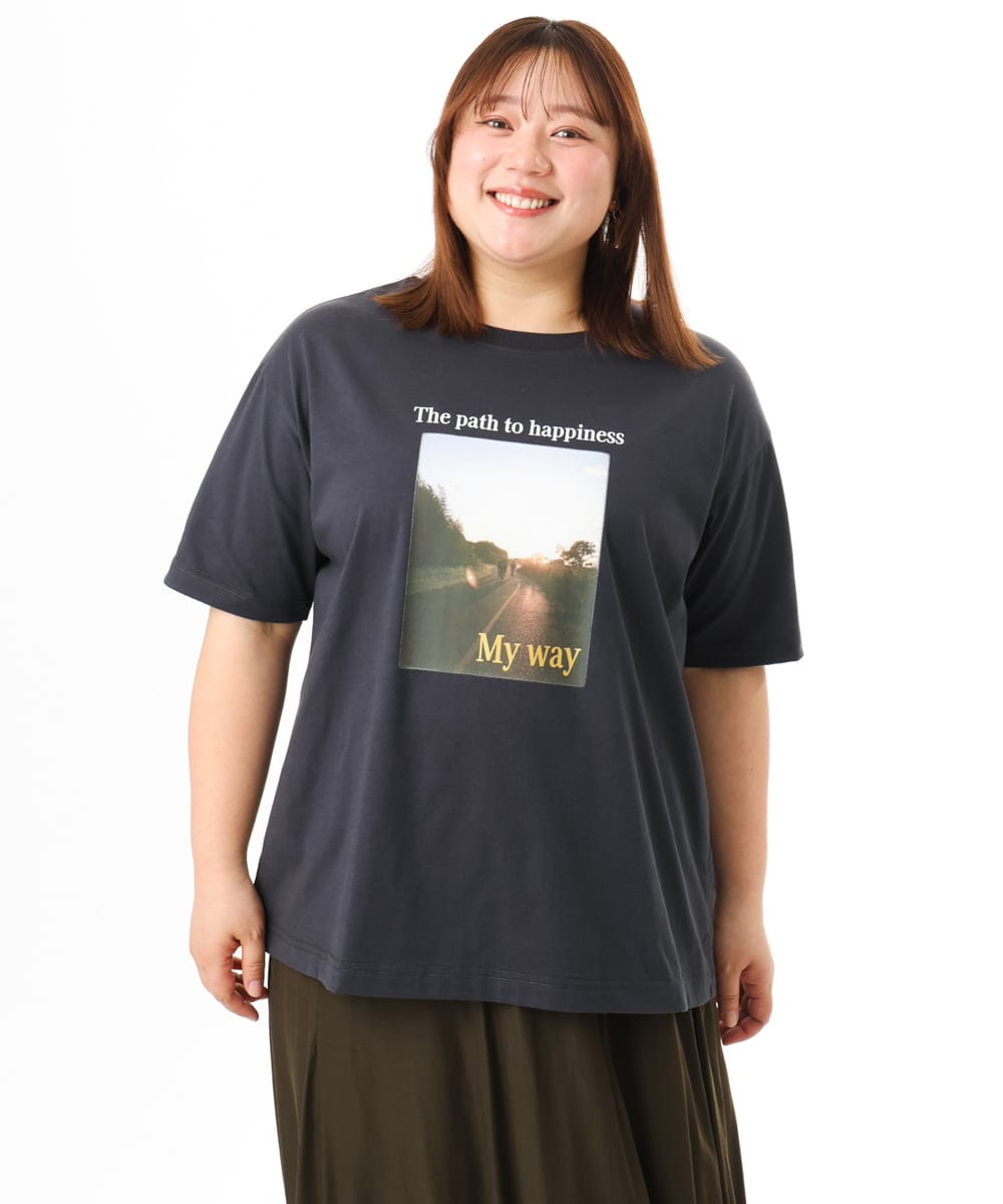 OLKFD24069 eur3(エウルキューブ) 【大きいサイズ/機能素材】フォトプリントTシャツ ダークグレー