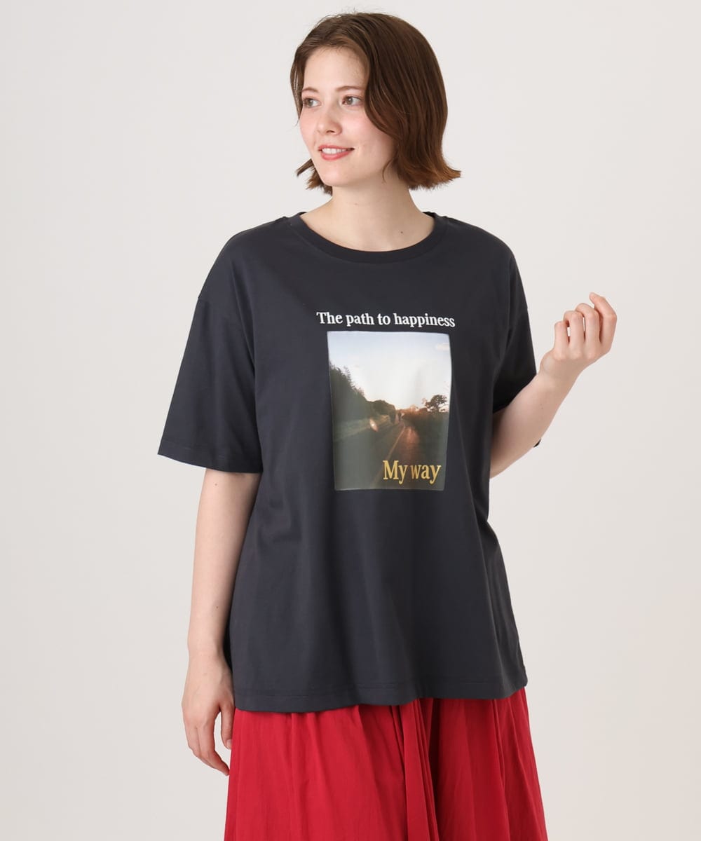 OLKFD24069 eur3(エウルキューブ) 【大きいサイズ/機能素材】フォトプリントTシャツ ダークグレー