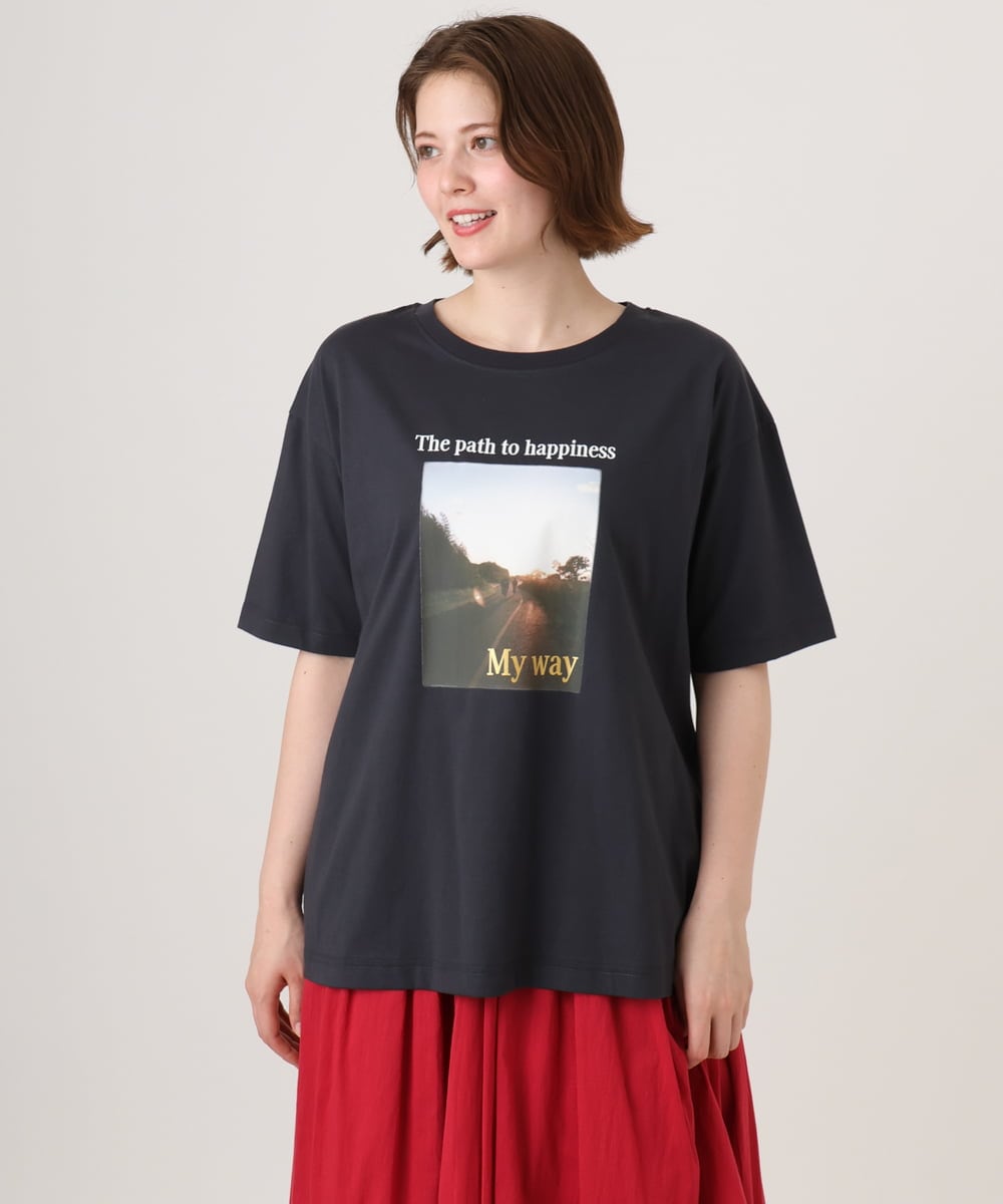 OLKFD24069 eur3(エウルキューブ) 【大きいサイズ/機能素材】フォトプリントTシャツ ダークグレー