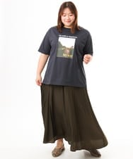 OLKFD24069 eur3(エウルキューブ) 【大きいサイズ/機能素材】フォトプリントTシャツ ダークグレー