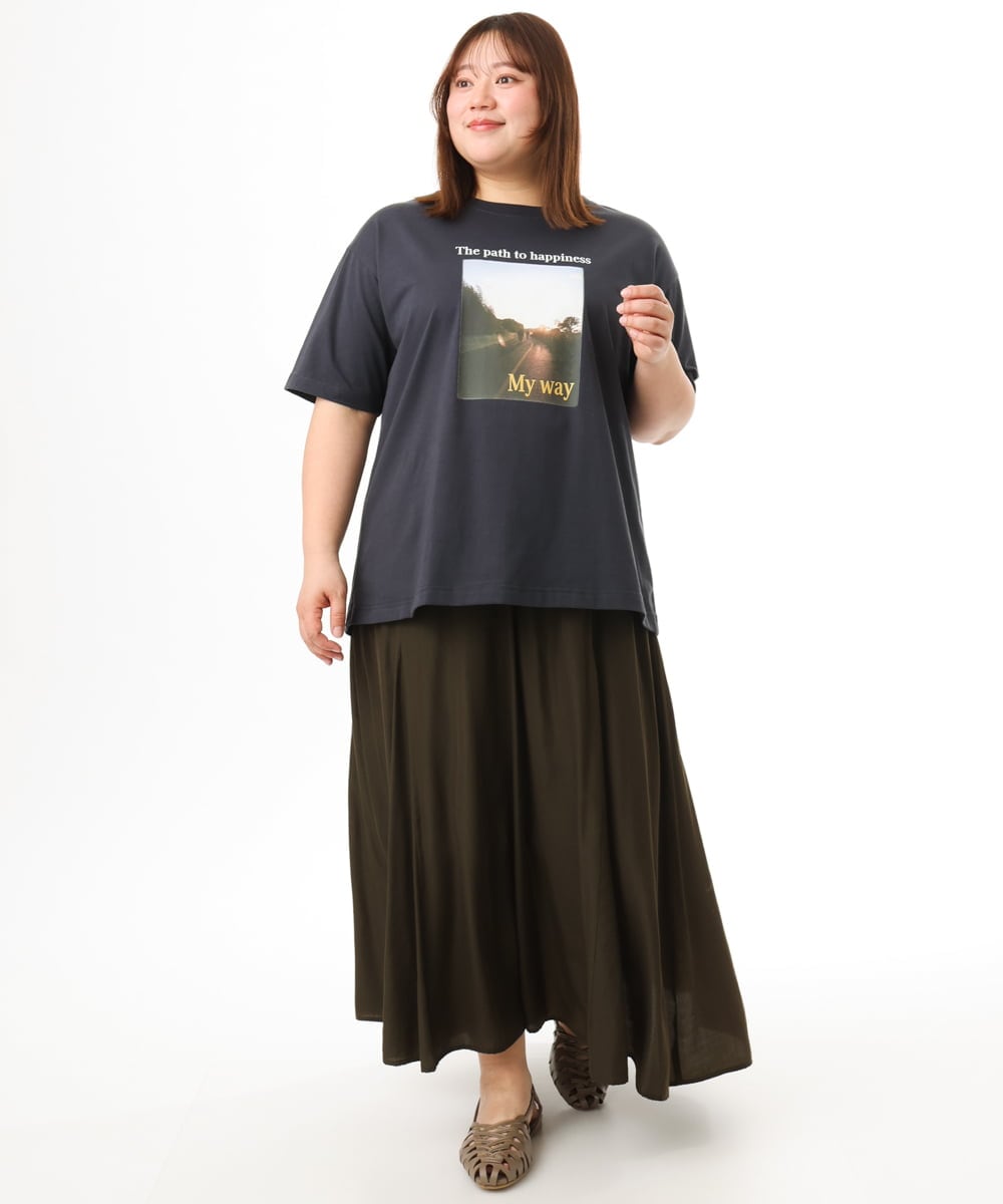 OLKFD24069 eur3(エウルキューブ) 【大きいサイズ/機能素材】フォトプリントTシャツ ダークグレー