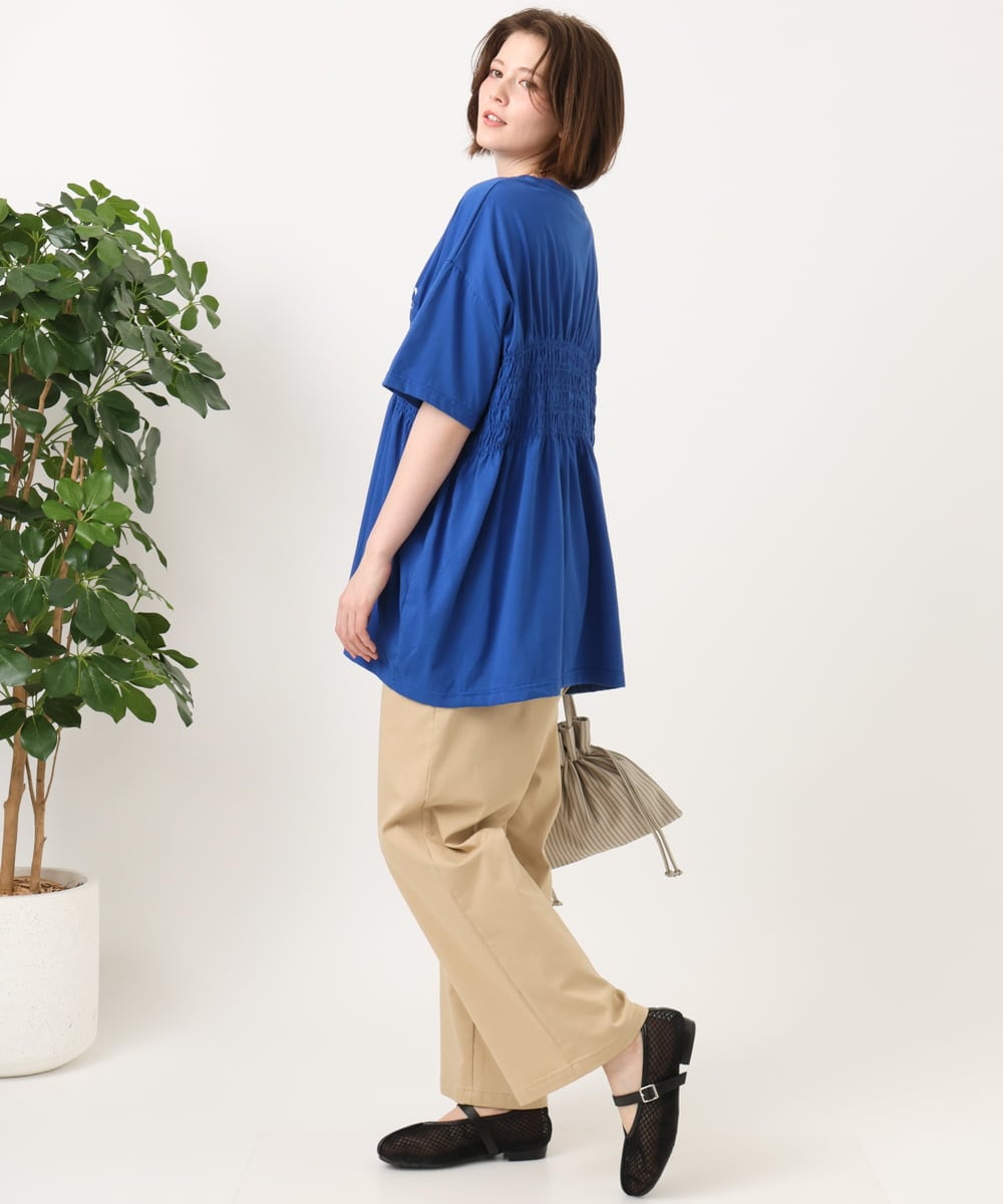 OLKFD25069 eur3(エウルキューブ) 【大きいサイズ/機能素材】シャーリングロゴTシャツ ブルー