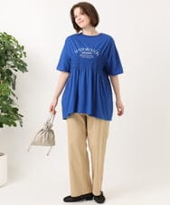 OLKFD25069 eur3(エウルキューブ) 【大きいサイズ/機能素材】シャーリングロゴTシャツ ブルー