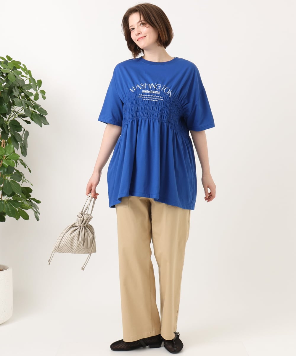 OLKFD25069 eur3(エウルキューブ) 【大きいサイズ/機能素材】シャーリングロゴTシャツ ブルー