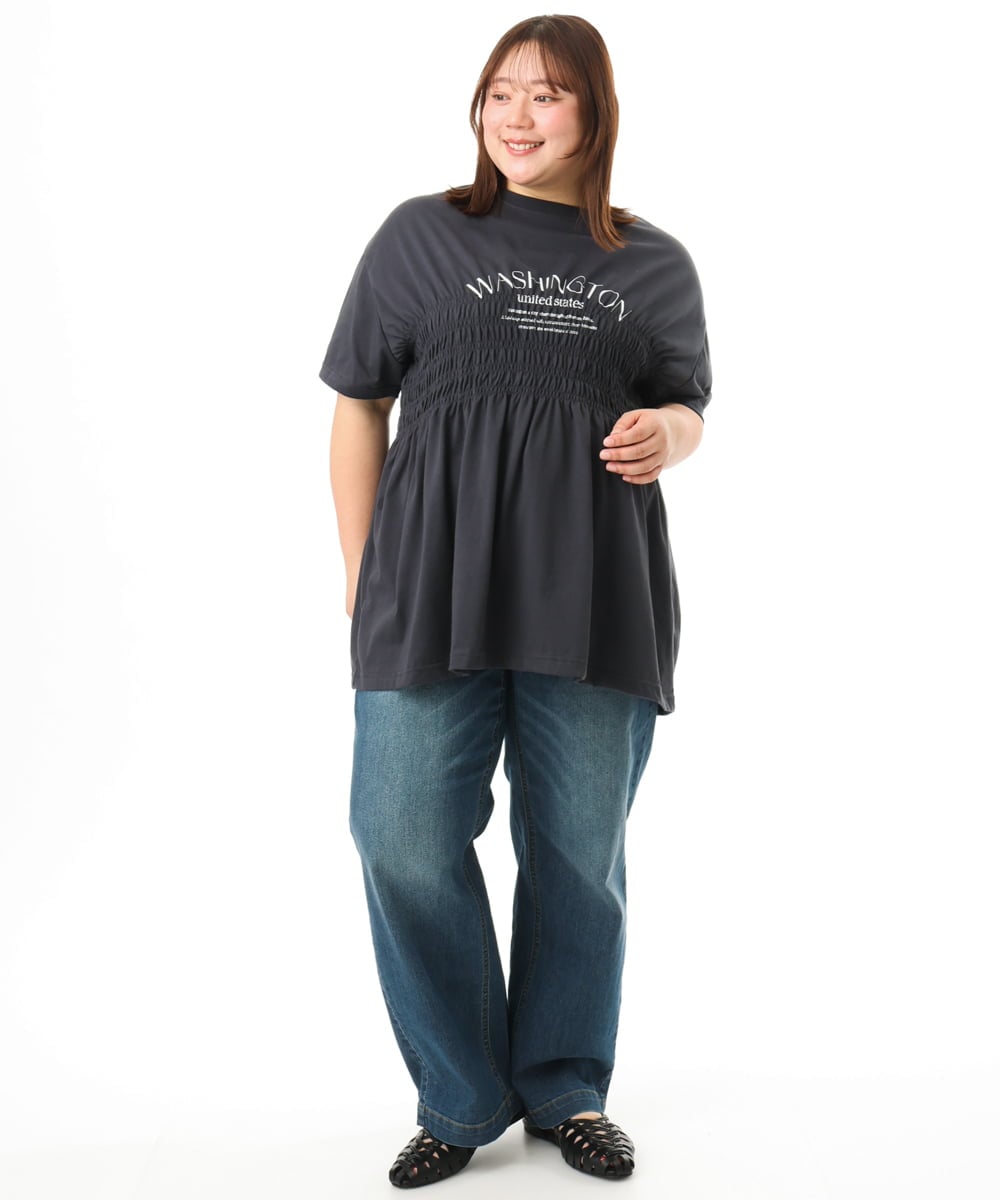 OLKFD25069 eur3(エウルキューブ) 【WEB先行販売】【大きいサイズ/機能素材】シャーリングロゴTシャツ ダークグレー