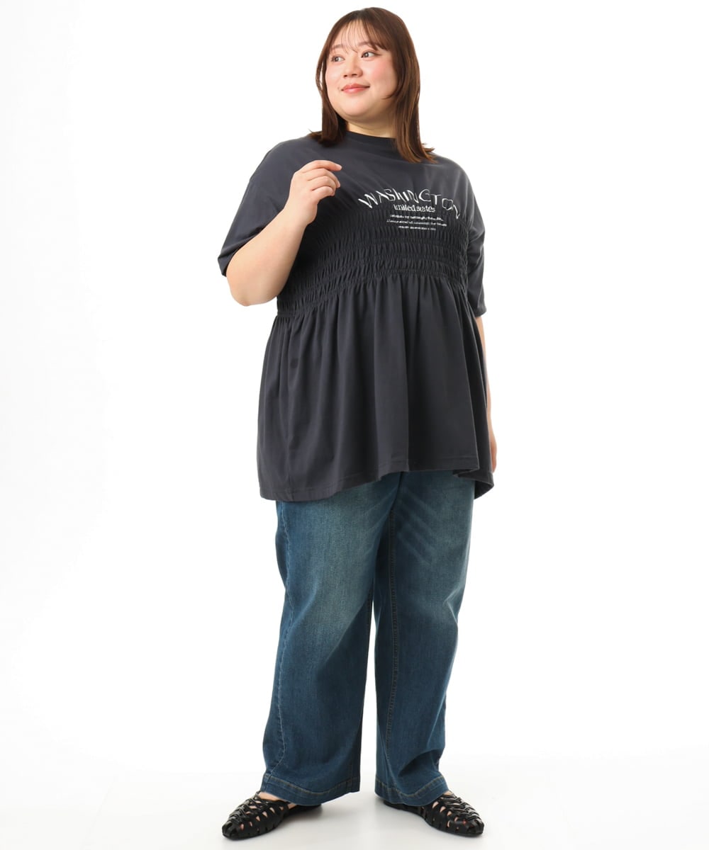 OLKFD25069 eur3(エウルキューブ) 【WEB先行販売】【大きいサイズ/機能素材】シャーリングロゴTシャツ ダークグレー