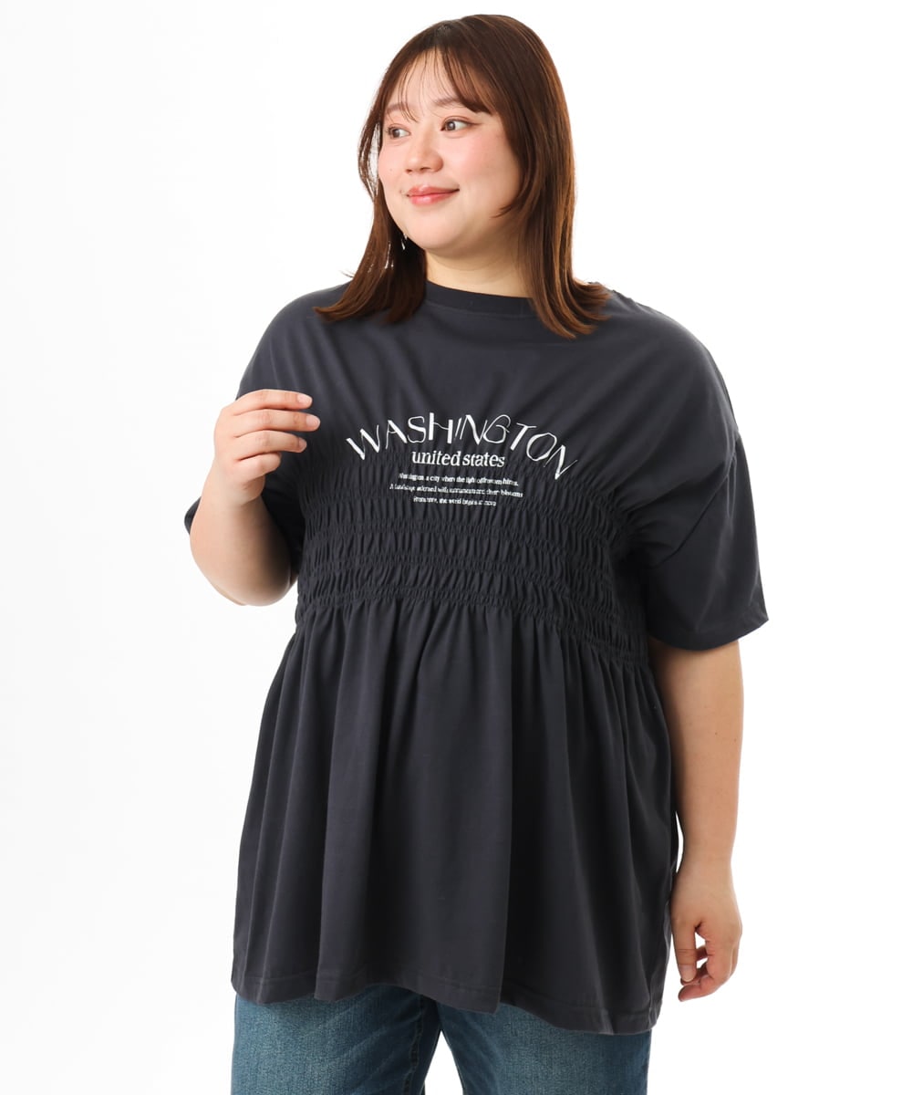 OLKFD25069 eur3(エウルキューブ) 【WEB先行販売】【大きいサイズ/機能素材】シャーリングロゴTシャツ ダークグレー