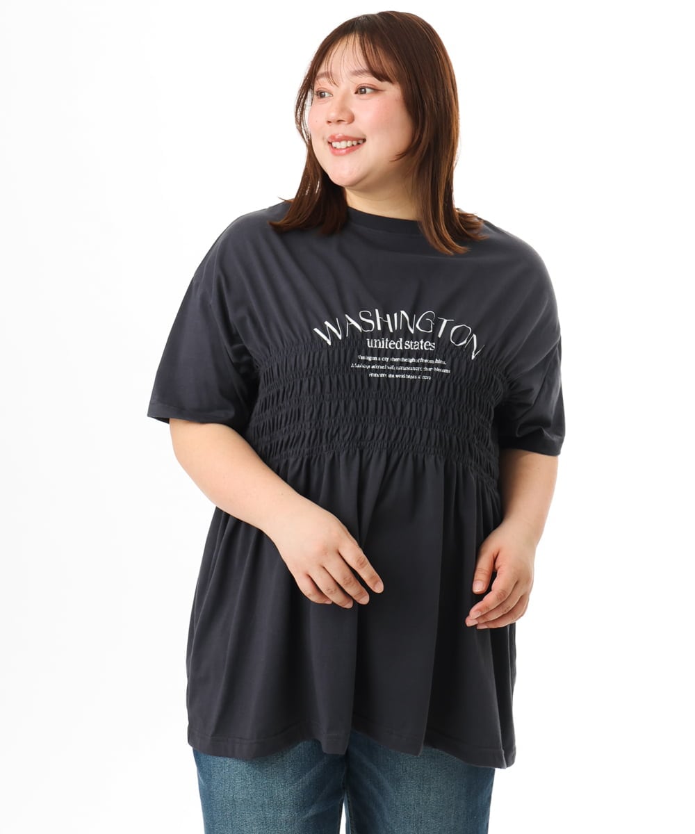 OLKFD25069 eur3(エウルキューブ) 【WEB先行販売】【大きいサイズ/機能素材】シャーリングロゴTシャツ ダークグレー